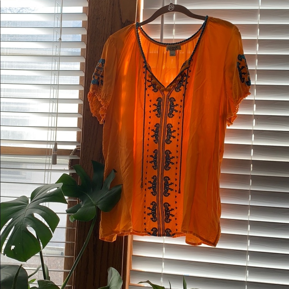 One Work Orange and Blue Boho Blouse